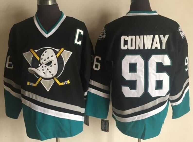 Men%27s Anaheim Ducks #96 Charlie Conway Mighty Ducks Movie Black Green Ice Hockey Jerseys->customized nfl jersey->Custom Jersey